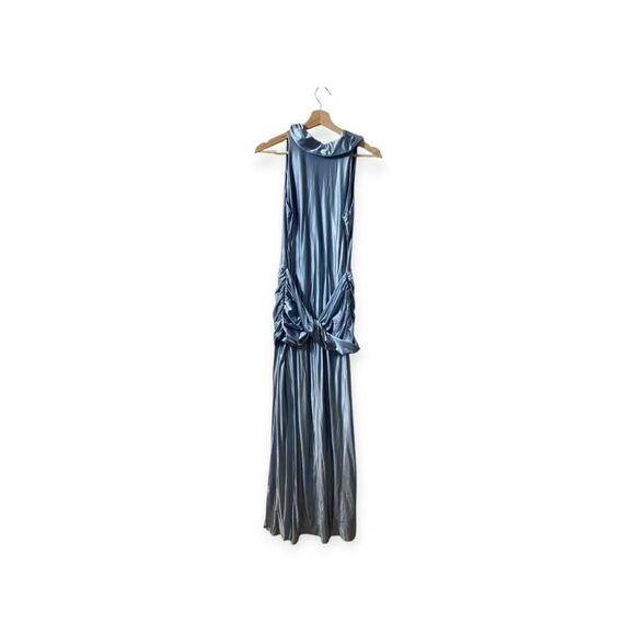 Delfi Collective Roya saphire blue Ruched Twisted  Satin Maxi Dress - Picture 2 of 14